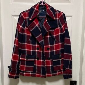 American Eagle | Vintage | ‘09 | Red/Navy |Plaid | Peacoat | Wool Blend | Size S